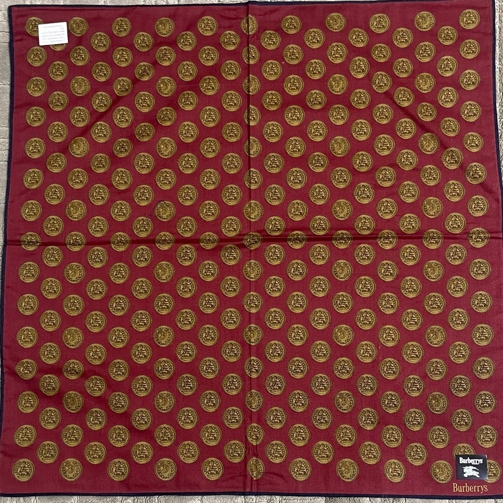 Burberry Burgundy and Gold Patterned Handkerchief